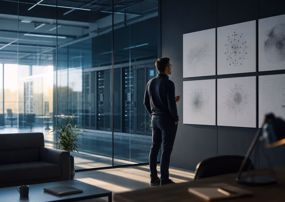 Cloud architect reviewing an abstract architecture plan