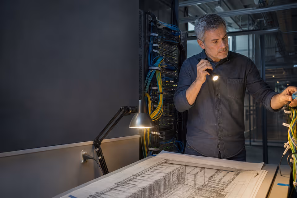 Reliability engineer tracing a data architecture connection