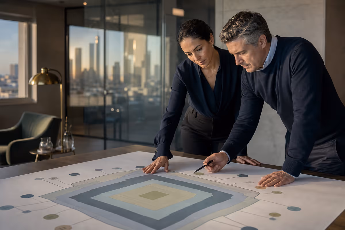 Finance operations leaders reviewing a control map