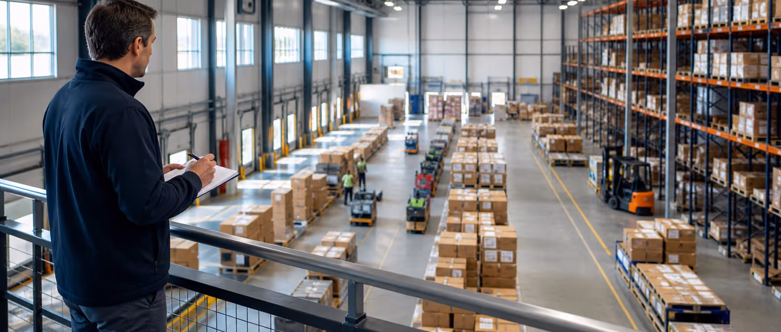 Logistics planner looking over a distribution floor