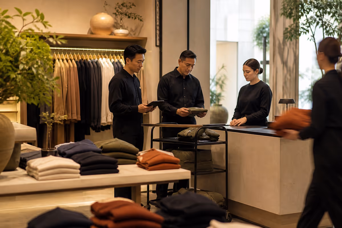A retail operations team studying customer and inventory flow